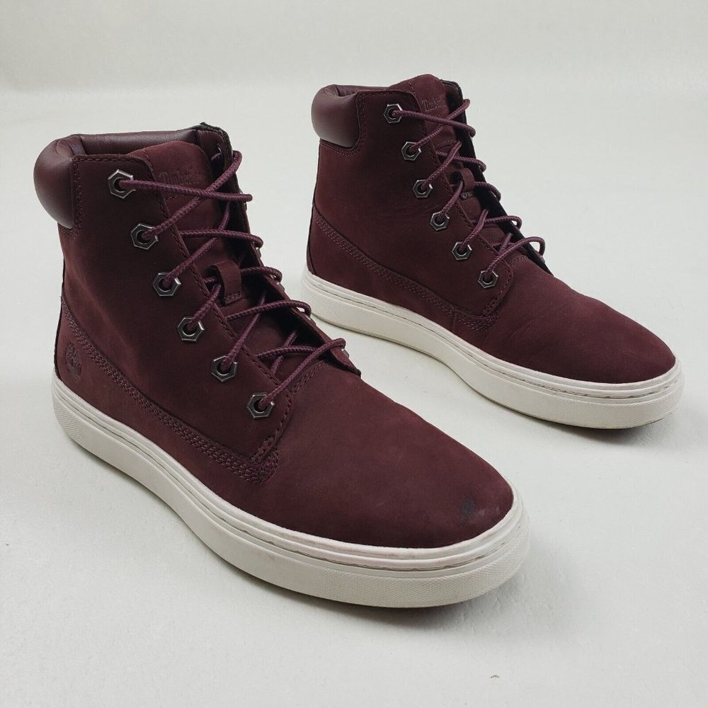 Timberland Londyn Leather Sneaker Boots Womens 6 Red 6 in Nubuck Lace Up Ankle